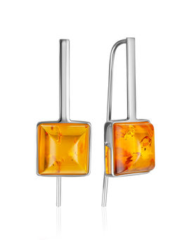 Серьги-крючки из натурального янтаря золотисто-лимонного цвета Овация