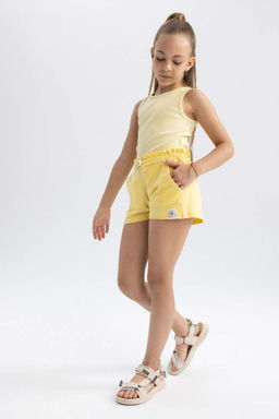 Хлопковые шорты для девочек в бумажном пакете - Defacto фото 4