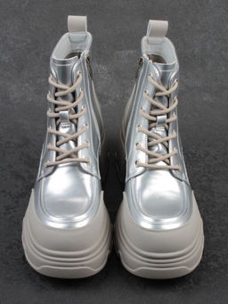 01-F591-2 GREY/SILVER Ботинки демисезонные женские (натуральная кожа, искусственная кожа)
