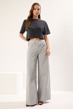 Gri Normal Bel Loose Wide Leg Jeans TWOSS25JE00198