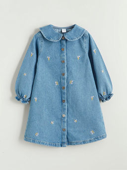 Bebe Yaka ?i?ek Nak??l? K?z ?ocuk Elbise