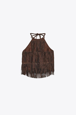 SPARKLY FAUX SUEDE EFFECT FRINGED TOP - Zara фото 18