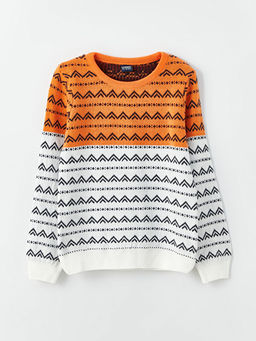 Bisiklet Yaka Desenli Uzun Kollu Erkek ?ocuk Triko Kazak