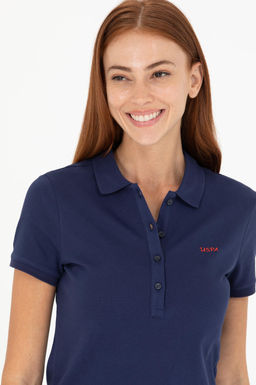 U. S. Polo Assn Женская темно-синяя базовая футболка с воротником-поло - U.s. polo assn фото 2