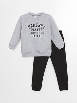 Bisiklet Yaka Uzun Kollu Bask?l? Erkek Bebek Sweatshirt ve E?ofman Alt? 2li Tak?m