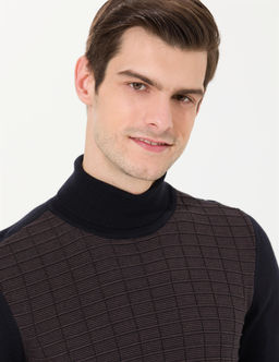 Lacivert Slim Fit Bal_k__ Yaka Triko Kazak