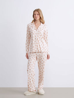 Beli Lastikli Bask?l? Kad?n Pijama Alt?