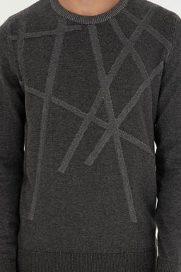 Erkek Slim Fit Bisiklet Yaka Antrasit Kazak