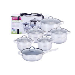 Набор посуды 12 пр. (кастрюли 1.8л,2.5л,3.8л,5.8л; ковш 1.8л; ск O24см мрам.) из нерж. стали (5634S) /KAMILLE/