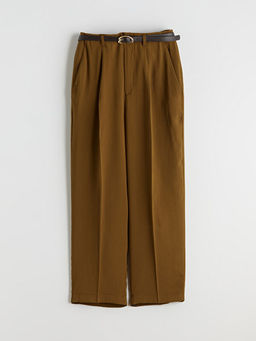 Beli Kemerli Loose Fit Kad?n Pileli Pantolon