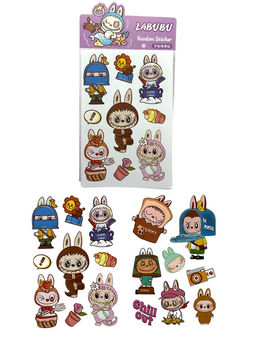 Цена за 10 шт. Наклейки на 2-х листах 17шт. "Лабубу" (Q/YXSA01 / Ig-56) фольгированные, фиолетовая подложка