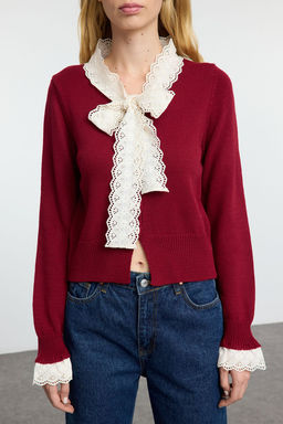 Bordo Crop Dantel Garnili Renk Bloklu Triko H?rka TWOAW25HI00251
