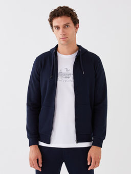 Kap??onlu Uzun Kollu Erkek Kal?n Fermuarl? Sweatshirt