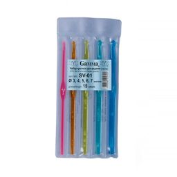 Для вязания Gamma SV-01 набор крючков пластик d 3.0 - 7.0 мм 15 см 5 шт в чехле 3, 4, 5, 6, 7 мм