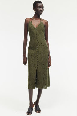 Vestido con botonadura frontal y bordado ingles - H&m фото 3