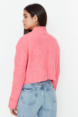 Pembe Crop Yumusak Dokulu Dik Yaka Triko H?rka TWOAW22HI0174