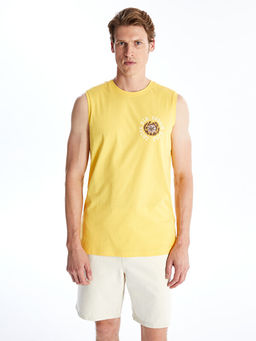 Bisiklet Yaka Bask?l? Erkek Kolsuz Ti??rt