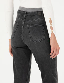 Antrasit Mom High Waist Fit Jean Pantolon