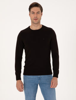 Koyu Kahverengi Slim Fit Bisiklet Yaka Basic Triko Kazak