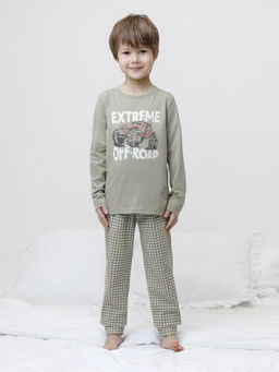 К 1606/оливковый хаки,маленькая клеточка пижама дет