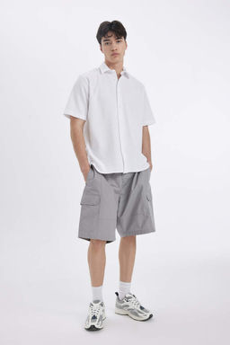 Хлопковая рубашка обычного кроя с короткими рукавами - Defacto фото 2