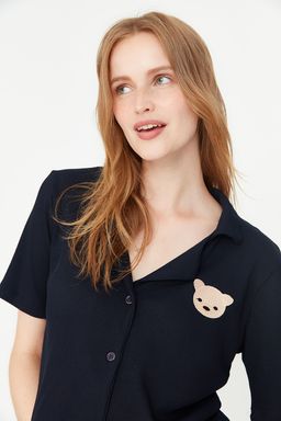 Trendyolmilla Lacivert Ay?c?kl? Fitilli Orme Pijama Tak?m? THMSS21PT0168 фото 11