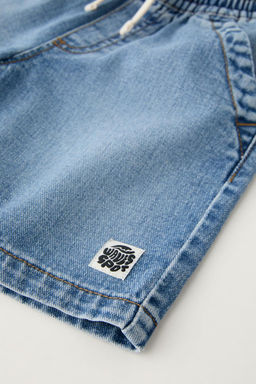 DENIM BERMUDA SHORTS WITH DRAWSTRINGS AND LABEL - Zara фото 5