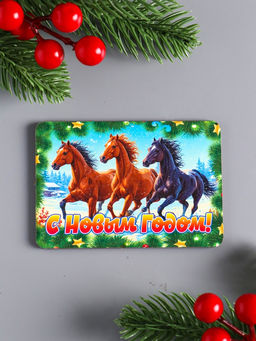 Цена за 3 шт. Магнит на холодильник «Конь. С Новым Годом 2026», 9.5×6.5 см
