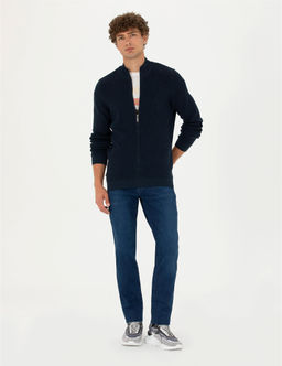 Lacivert Melanj Slim Fit Fermuarl_ Triko H_rka