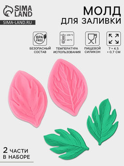 Молд кондитерский Листва, силикон, 2 части, 7?4.5 см, МИКС