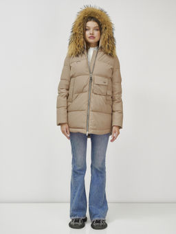 Куртка Бренд Visdeer ПРЕМИУМ КЛАССА зимняя с мехом ЕНОТА, бежевого цвета  фото 6