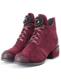 04-R181-3 BURGUNDY Ботинки зимние женские (натуральная замша, натуральный мех)