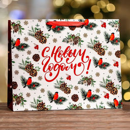 Пакет ламинированный горизонтальный Снегири,49 х 40 х 19 см