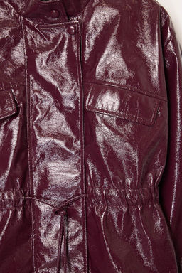 Bordo Regular Kal?p Belden Buzgulu Parlak Ince Ceket Mont TWOAW26MO00079 - Trendyolmilla фото 2