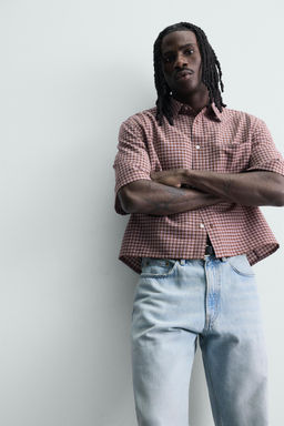 CAMISA CROPPED FIT CUADROS / Rojo oscuro - Zara фото 5