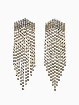 Серьги висячие со стразами Водопад мягкий ромб, белые в серебре