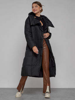 Пальто утепленное с капюшоном зимнее женское черного цвета 13363Ch - Visdeer фото 13
