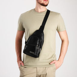 Сумка слинг мужская, искусственная кожа, отверстие для наушников, цвет чёрный - Simaland фото 7