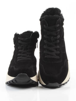 04-PAML08-1Z BLACK Ботинки зимние женские (натуральная замша, 100% шерсть, натуральный мех)