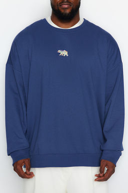 TRENDYOL MAN Siyah Buyuk Beden Oversize/Genis Kesim Hayvan Nak?s Ici Polar/S?cak Tutan Sweatshirt TMNAW24AO00011 - Trendyolmilla фото 4