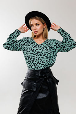 Блуза AmberA 1038-1 нефрит принт  фото 5