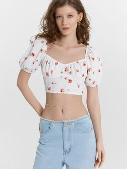 Топ укороченный женский белый с цветочным принтом - Mark formelle фото 5