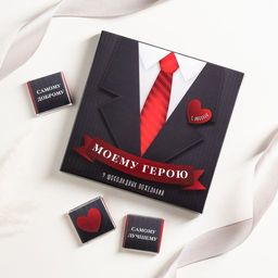 Набор 9 шоколадок Моему герою (черный с красным галстуком)