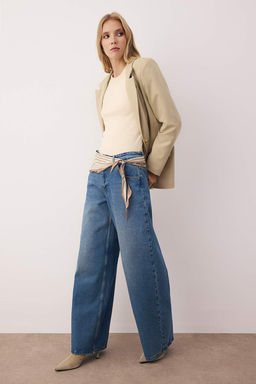 Mavi Normal Bel Kemerli Ekstra Genis Paca Wide Leg Jeans TWOAW26JE00010