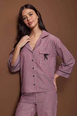 Mavi Cizgili Poplin Dokuma Pijama Tak?m? THMAW26PT00101 - Trendyolmilla фото 5