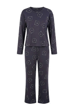 Siyah %100 Pamuklu Ay_c_kl_ _rme Pijama Tak_m_ THMAW25PT00131