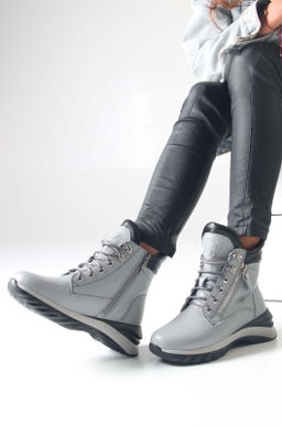 Ботинки 261.uno2bl. серый черный / Шерсть