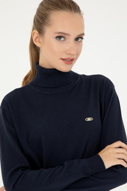 Женский темно-синий базовый свитер с высоким воротником - U.s. polo assn фото 2