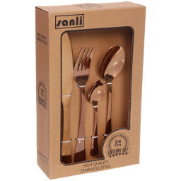 Набор столовых приборов "SANLI" 24шт (6ножей, 6вилок, 6ст.ложек, 6ч.ложек), цвет розовое золото