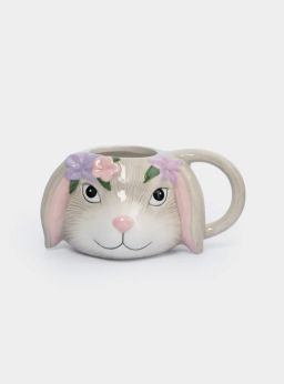 Кружка, 520 мл, керамика, серая, Кролик с цветами, Brown Rabbit